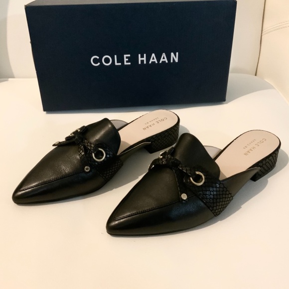 Cole Haan Emily Black Leather Mules Flats Sandals - Picture 8 of 12